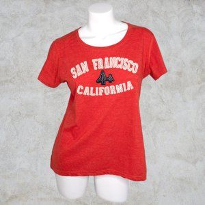 San Francisco Golden Gate Bridge Red Teemax Shirt Size L Womens Frayed Patch Txt